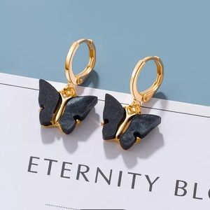 🎉 New Gold & Onyx Butterfly Huggie Hoop Earrings set